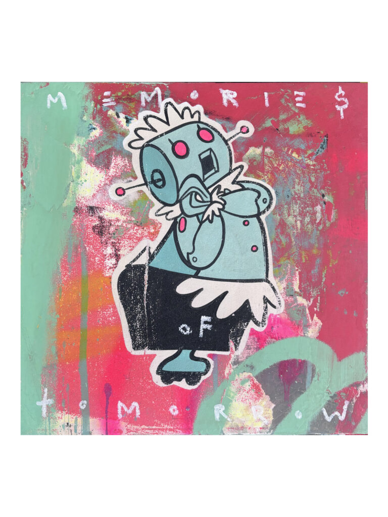 Memories of tomorrow 
Acrylic, spray paint & oil stick on board
30 x 30 cm
$850.00
