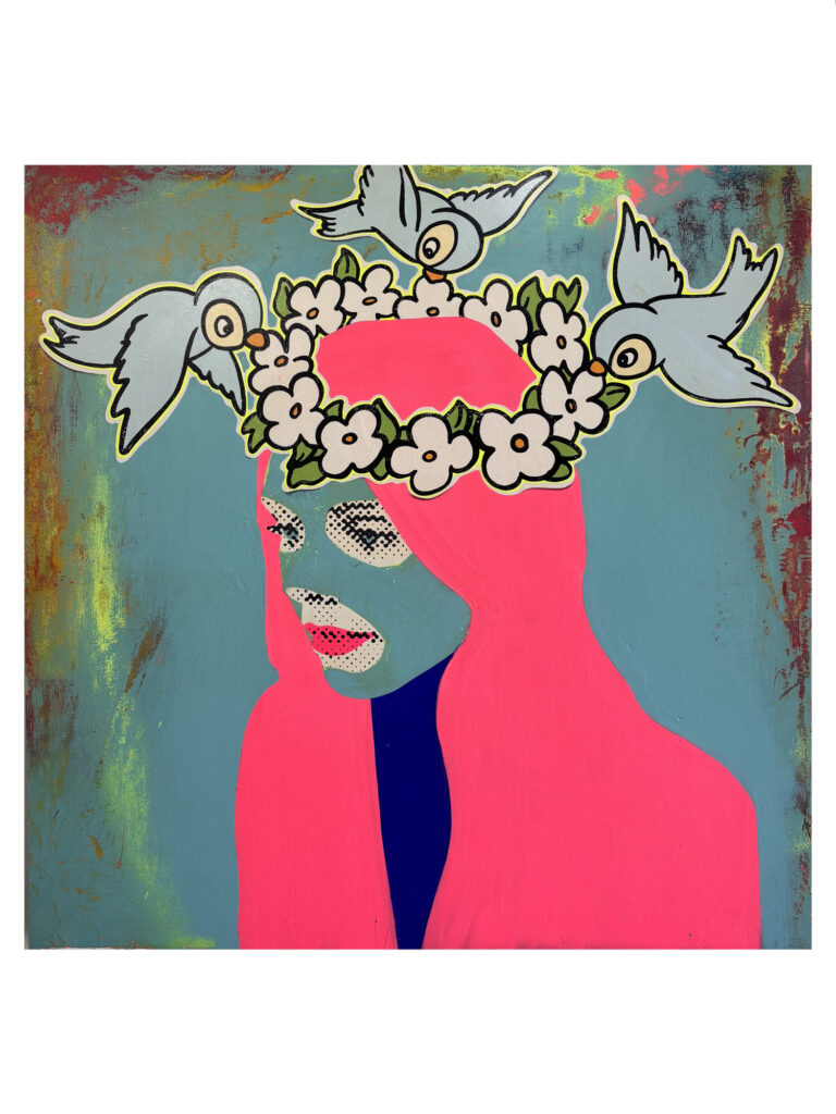 Happily ever after
Acrylic paint & spray paint on board 
80 x 80 cm
$2400.00