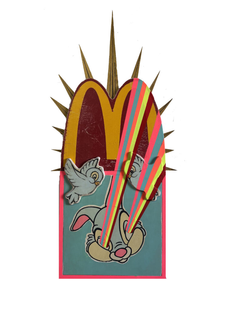 Holy place of the now age
Acrylic, spray paint & polyurethane on assembled board & timber
82 x 39.5 cm
$2200.00