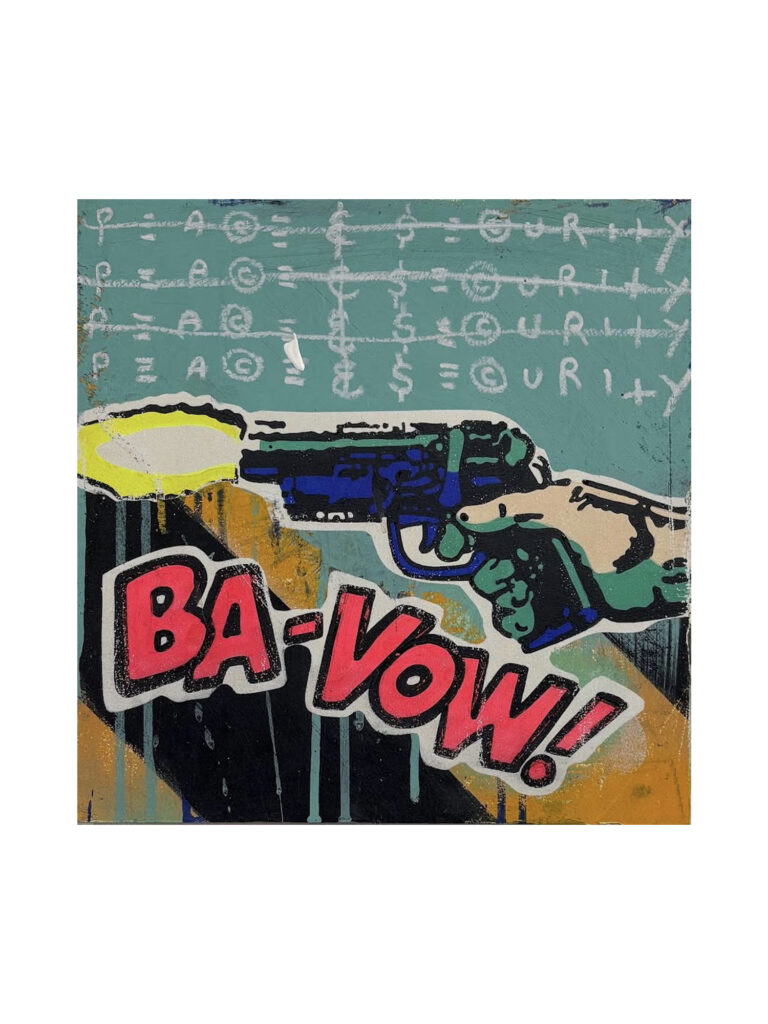 Peace & Security
Acrylic, spray paint & oil stick on board
30 x 30 cm
$850.00