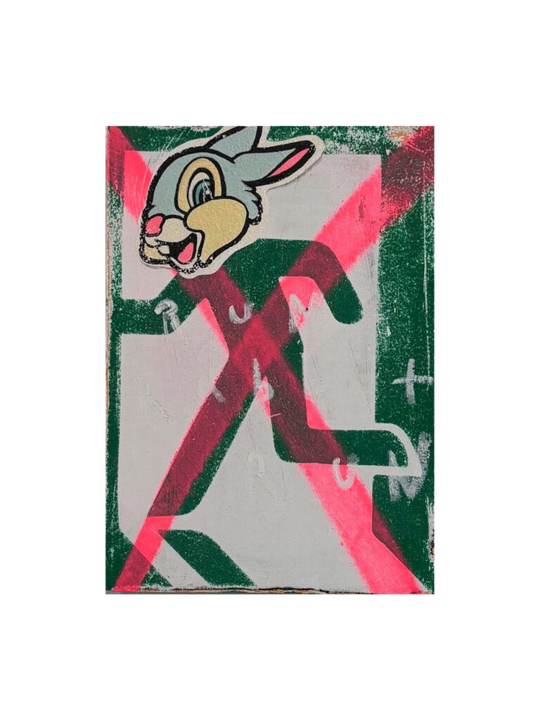 Run rabbit Run
Acrylic, spray paint & oil stick on board
20.5 x 14.5 cm
$400.00