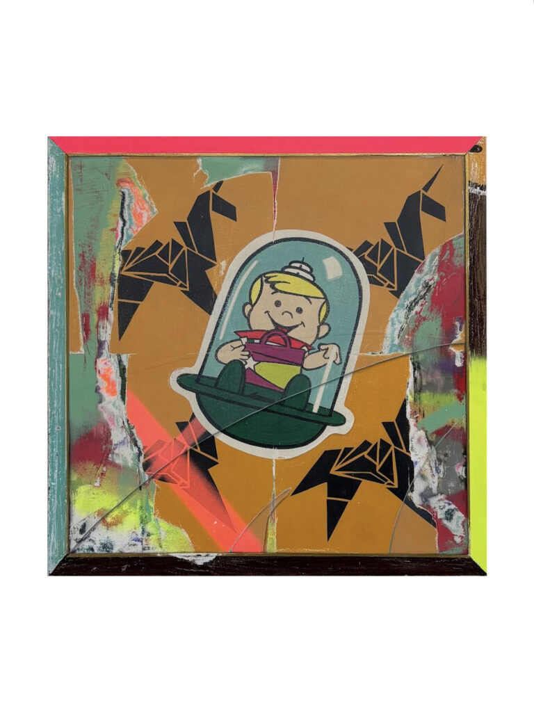 The future’s behind you now
Acrylic paint & spray paint on board 
43 x 43 cm
$1300.00