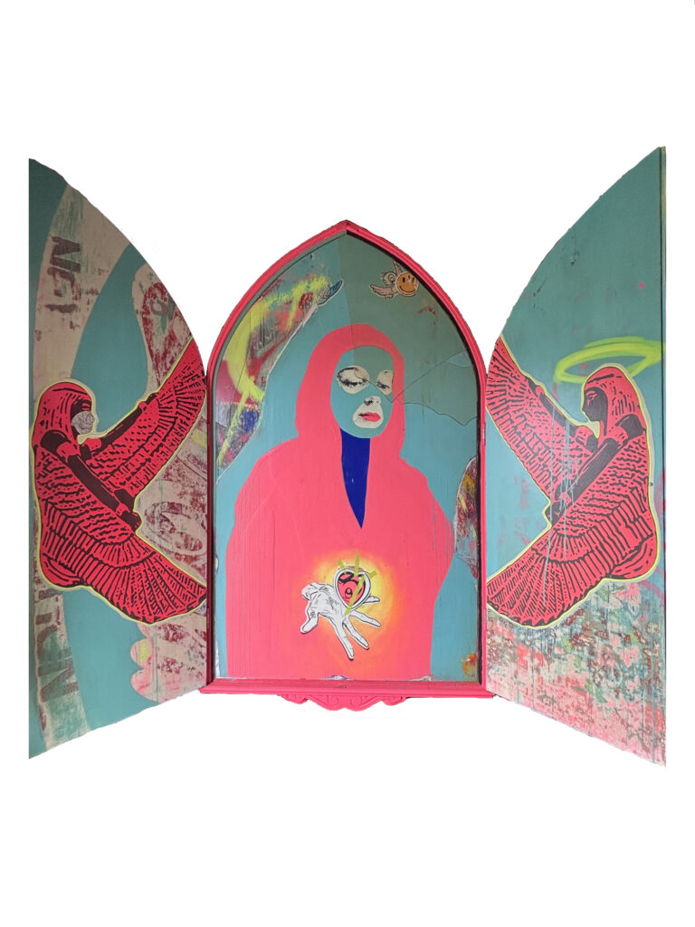 Who told you this place exists Acrylic, spray paint on cut-out & assembled board & timber 200 x 253 cm (with door open) $17,500.00